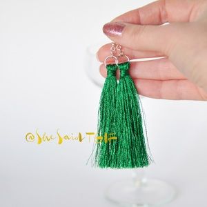 Green Tassel Earrings. Boho Style Earrings.
